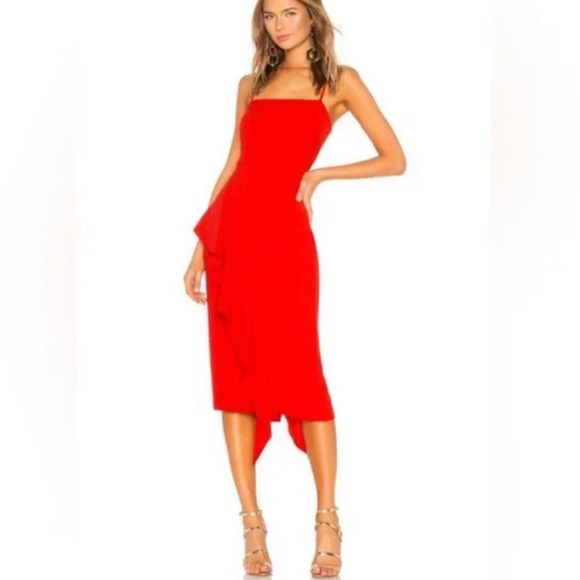 Lovers + Friends Cleo Red Ruffle Midi Dress - Picture 7 of 9